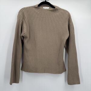 Lovers + Friends Sweater Womens Small Beige Ribbed Mock Neck Side‎ Slit Knit